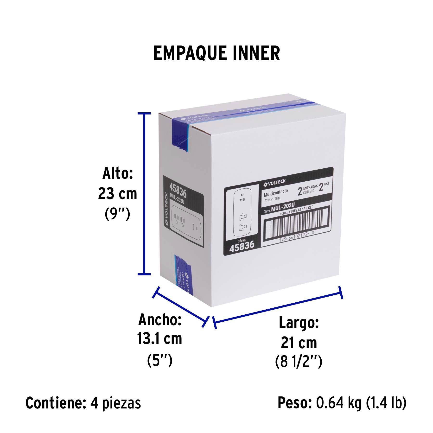 Multicontacto de pared, 2 contactos y 2 USB A+C, VOLTECK