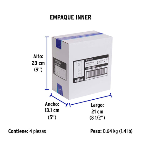 Multicontacto de pared, 2 contactos y 2 USB A+C, VOLTECK