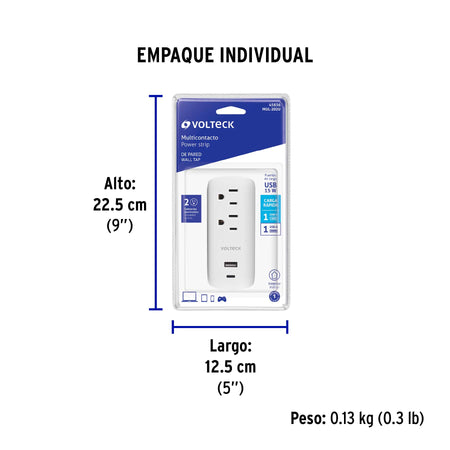Multicontacto de pared, 2 contactos y 2 USB A+C, VOLTECK