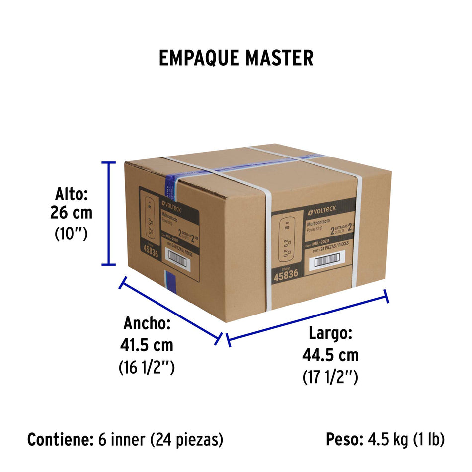 Multicontacto de pared, 2 contactos y 2 USB A+C, VOLTECK