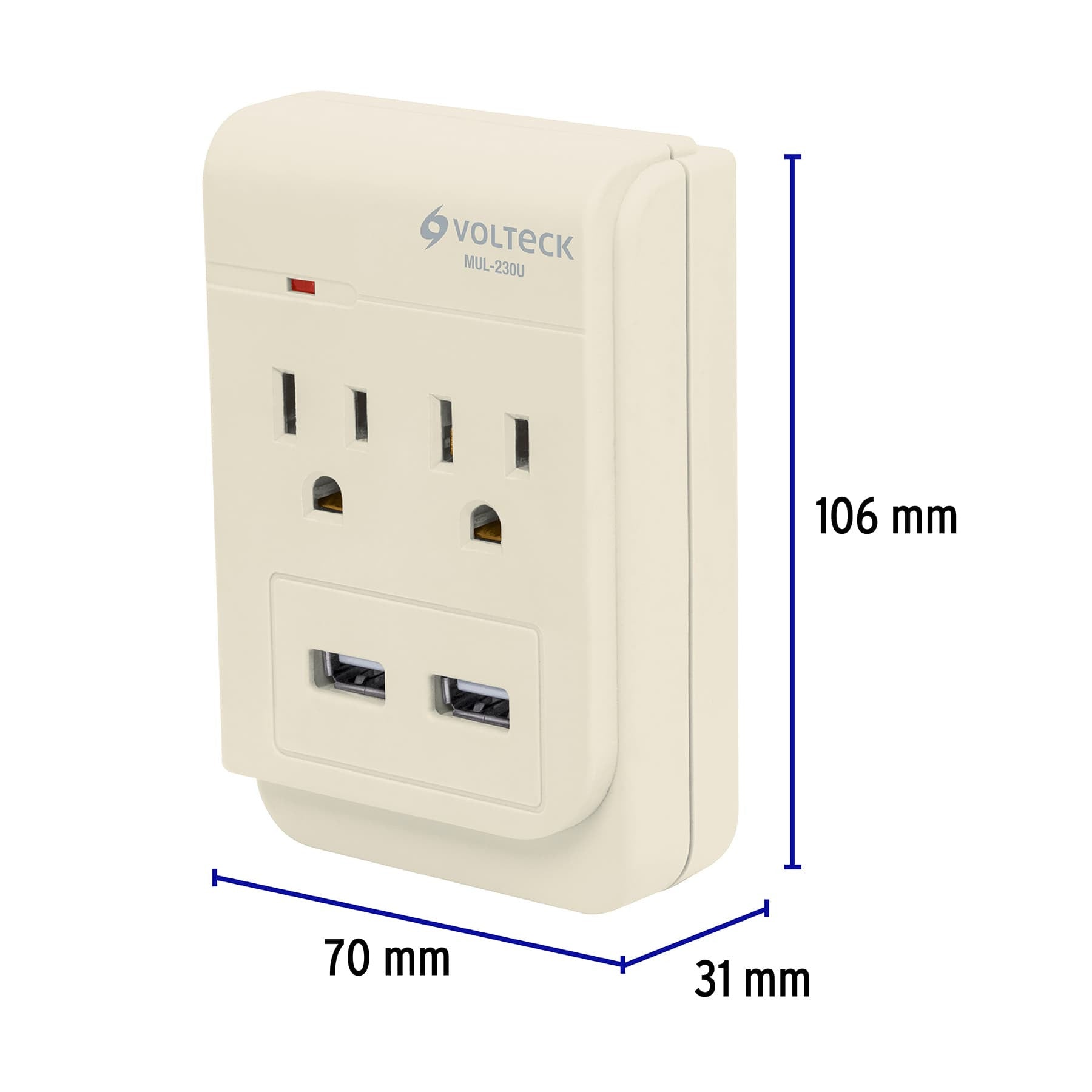 Multicontacto, 2 entradas y 2 entradas USB, 2 polos + tierra