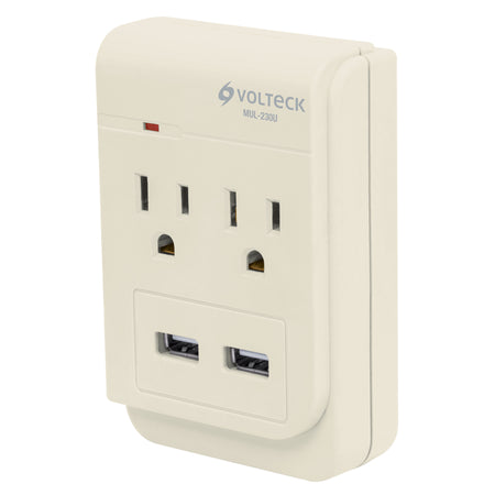Multicontacto, 2 entradas y 2 entradas USB, 2 polos + tierra
