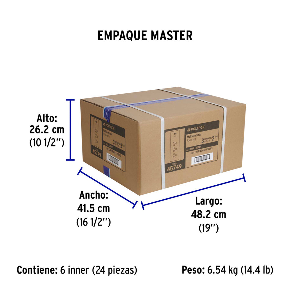 Multicontacto de pared, 3 contactos y 2 USB A+C, VOLTECK