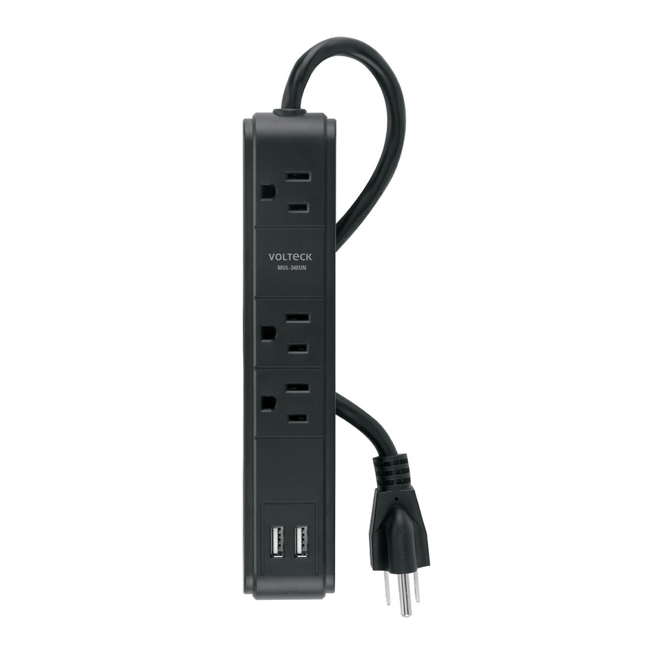 Multicontacto 3 entradas 2 ptos USB sup de picos 300 J negro