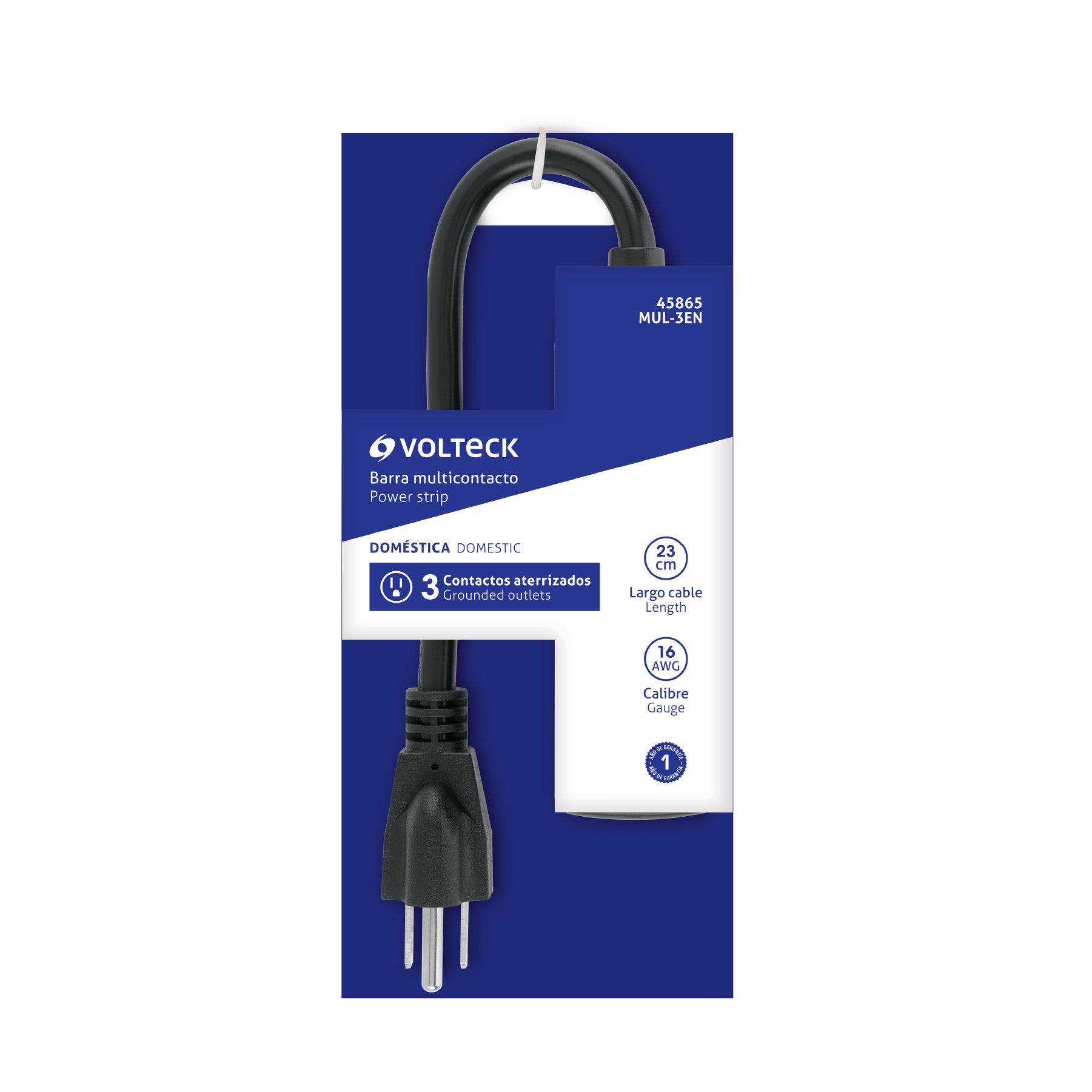 Multicontacto doméstico 3 entradas, negro VOLTECK