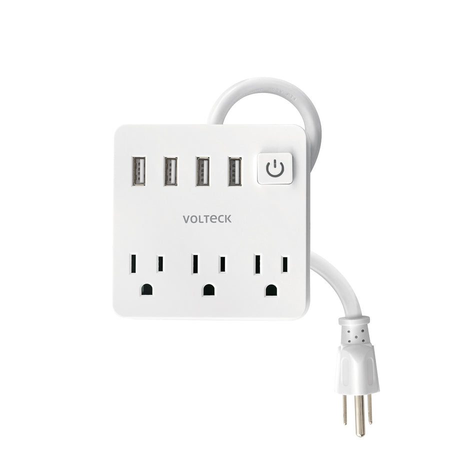 Multicontacto 16 AWG domestico 3 entradas 4 ptos USB blanco