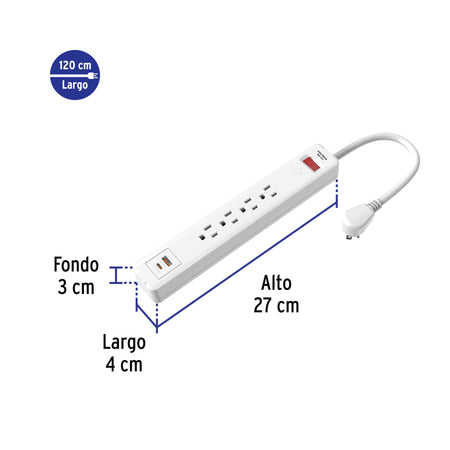 Multicontacto 4 entradas, 1 USB A + 1 USB C, blanco, VOLTECK blanco