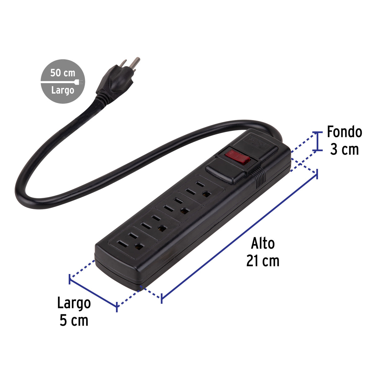 Multicontacto doméstico con 4 entradas, negro, VOLTECK