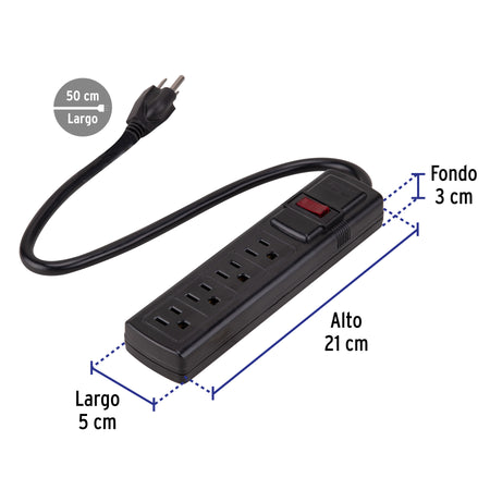 Multicontacto doméstico con 4 entradas, negro, VOLTECK