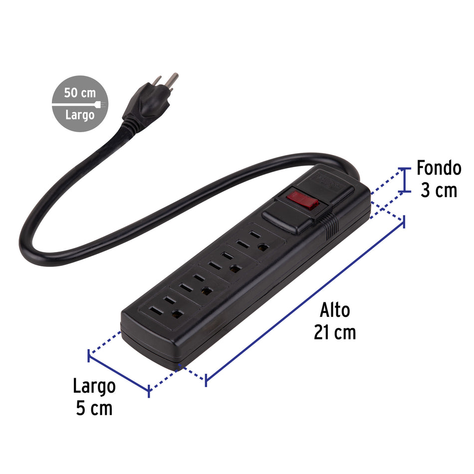 Multicontacto doméstico con 4 entradas, negro, VOLTECK