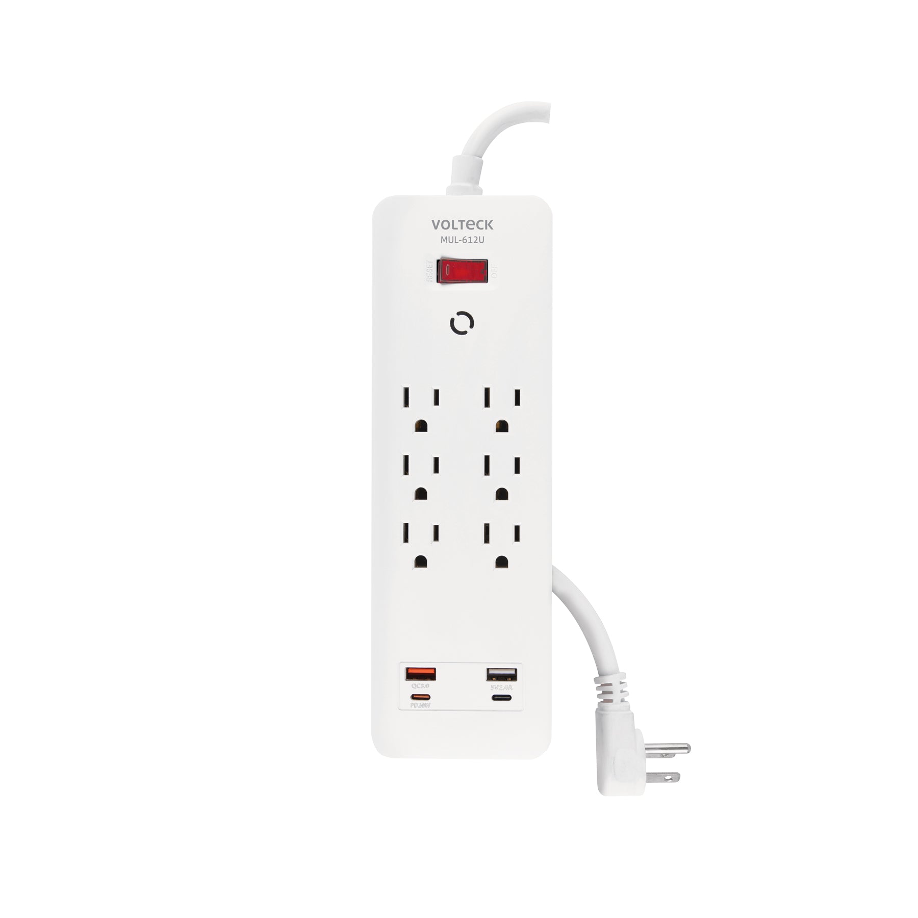 Multicontacto 6 entradas, 2 USB A + 2 USB C, blanco, VOLTECK blanco