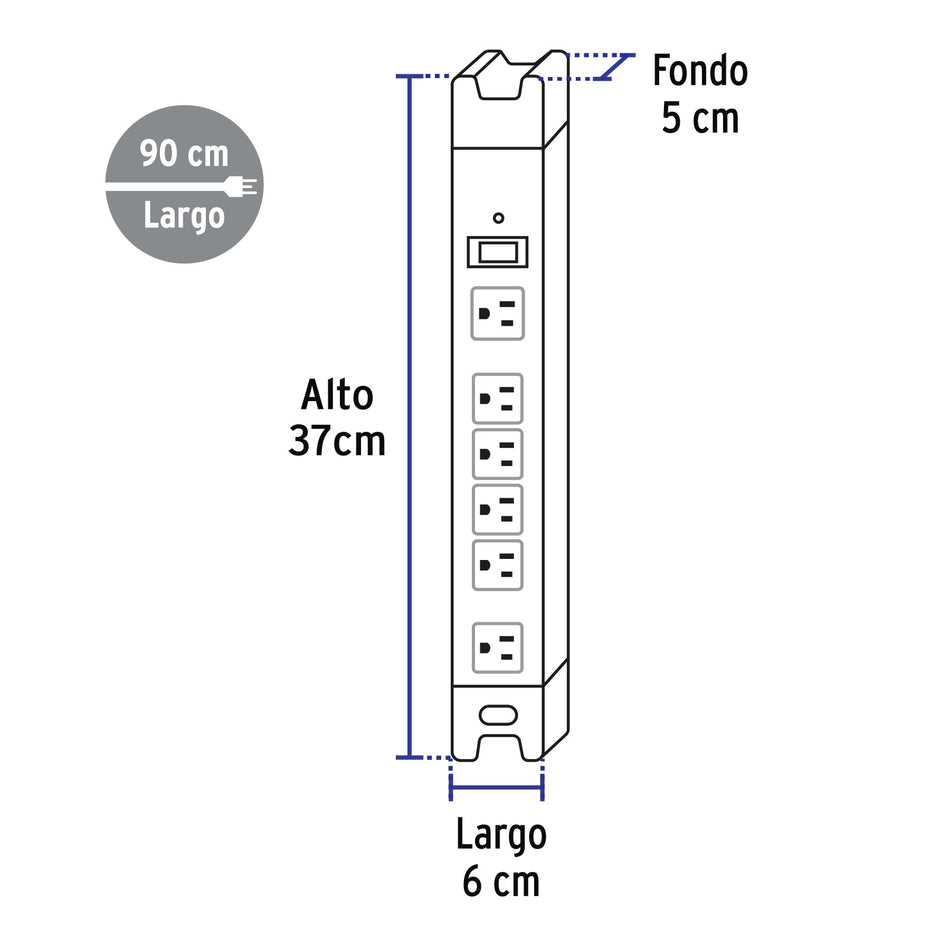 Multicontacto 14 AWG industrial supresor de picos 6 entradas
