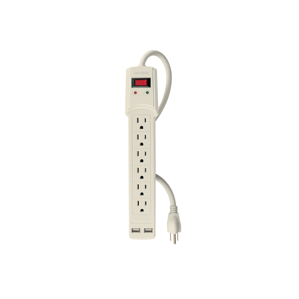 Multicontacto 14 AWG 6 entradas, 2 puertos USB, 850 J marfil