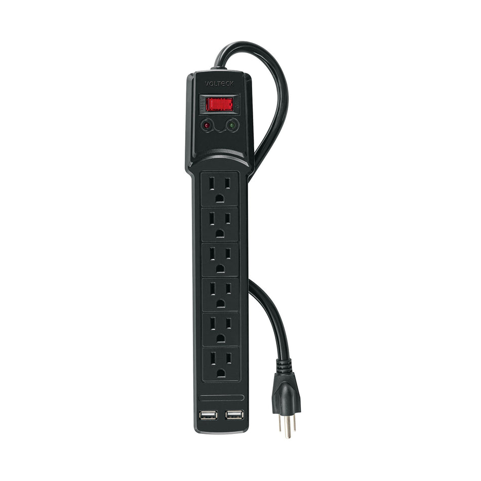 Multicontacto 14 AWG 6 entradas 2 puertos USB 850 J negro