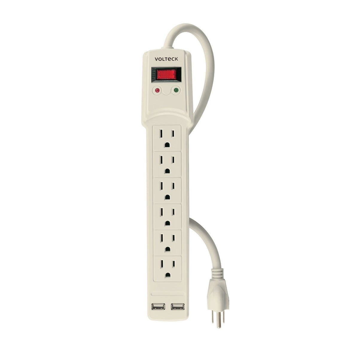 Multicontacto 14 AWG 6 entradas, 2 puertos USB, 850 J marfil