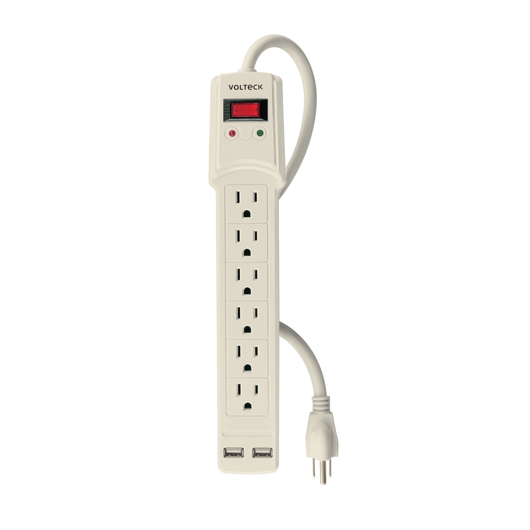 Multicontacto 14 AWG 6 entradas, 2 puertos USB, 850 J marfil
