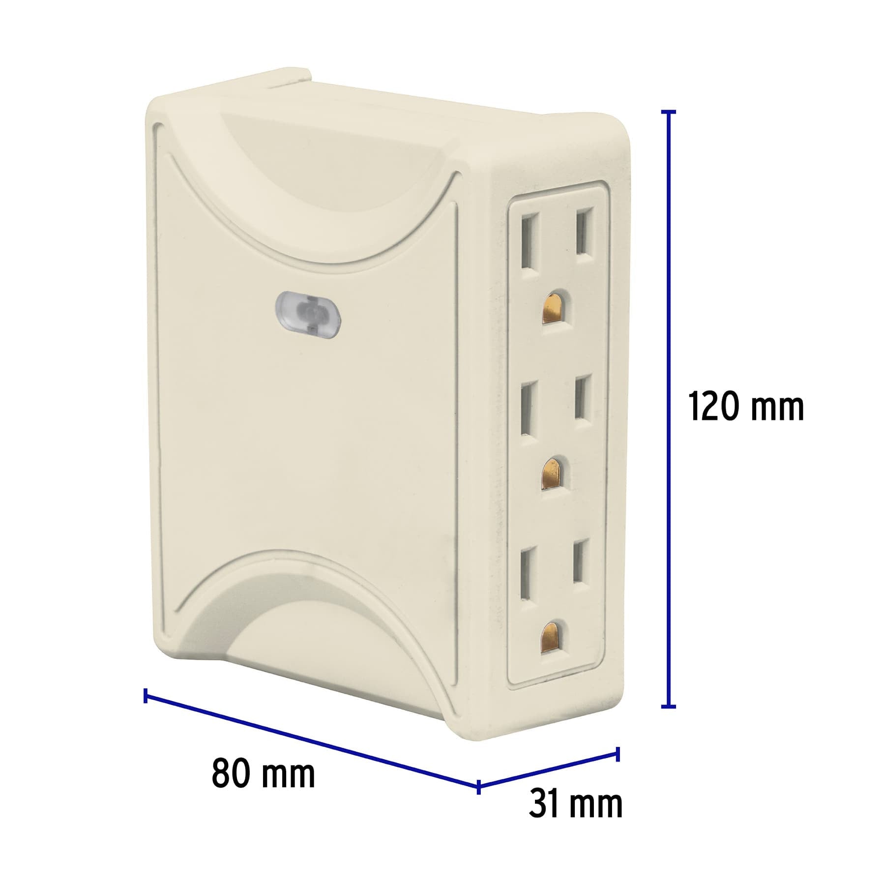 Multicontacto 6 entradas, aterrizado, lateral, Volteck