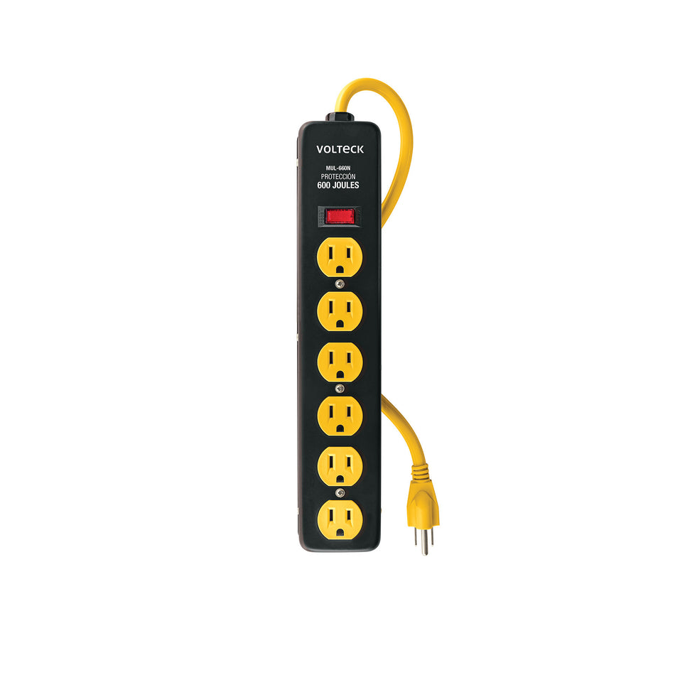Multicontacto 14 AWG 6 entradas sup. de picos 600 J negro