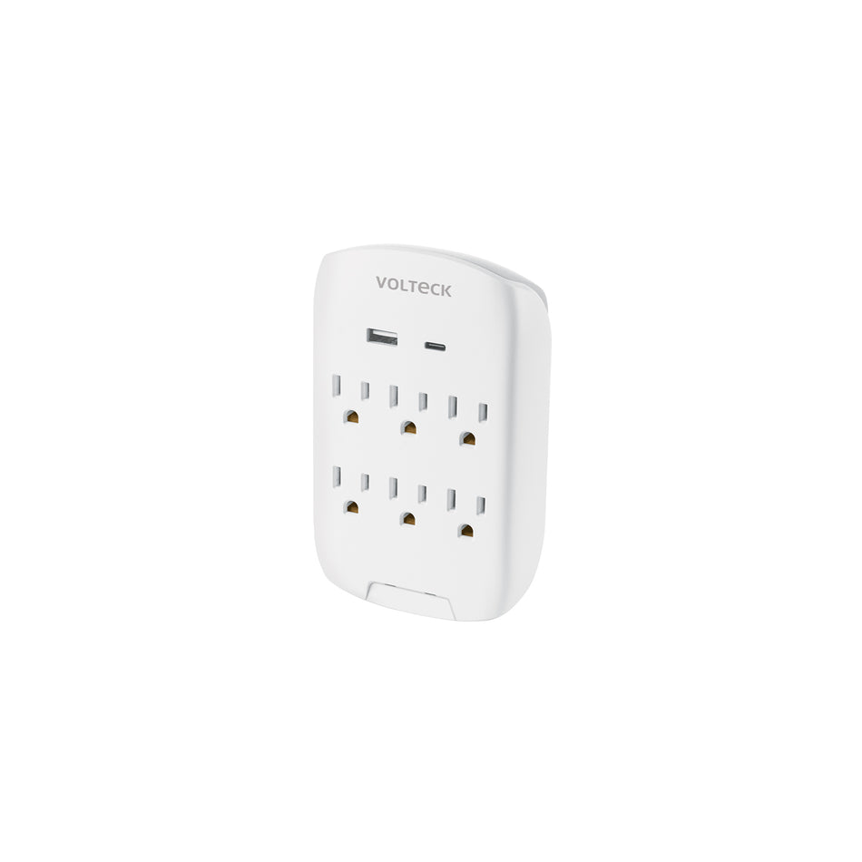 Multicontacto de pared, 800 Joules, 6 contactos y 2 USB A+C