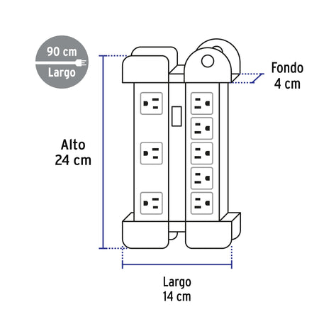 Multicontacto 14 AWG industrial supresor de picos 8 entradas