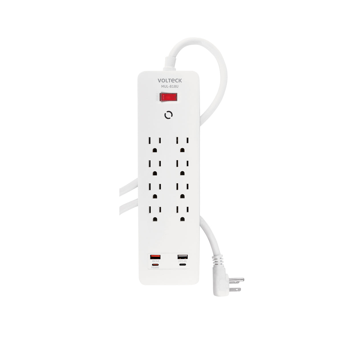 Multicontacto 8 entradas, 2 USB A + 2 USB C, blanco, VOLTECK blanco