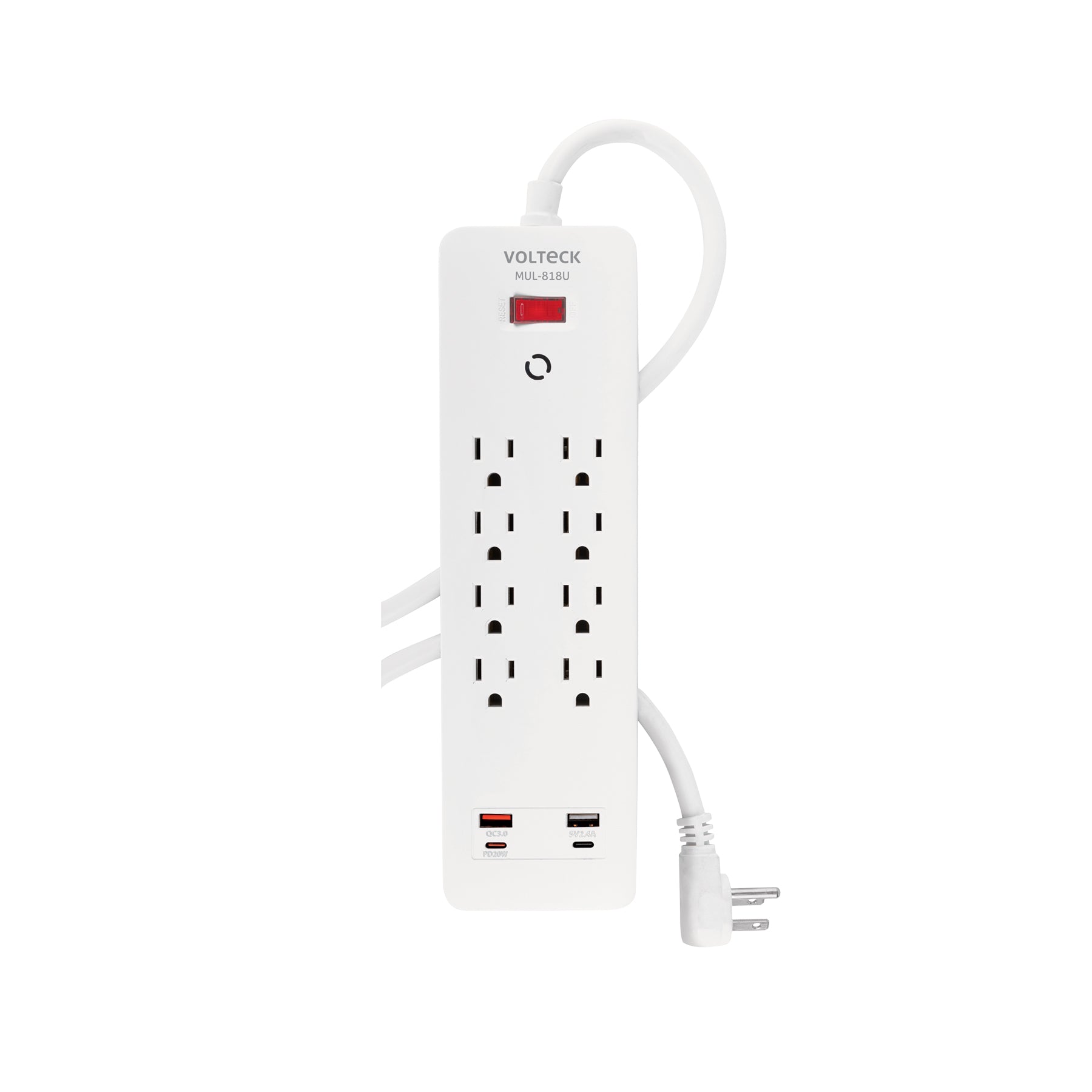 Multicontacto 8 entradas, 2 USB A + 2 USB C, blanco, VOLTECK blanco