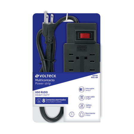 Multicontacto de uso rudo con 8 entradas, negro, VOLTECK