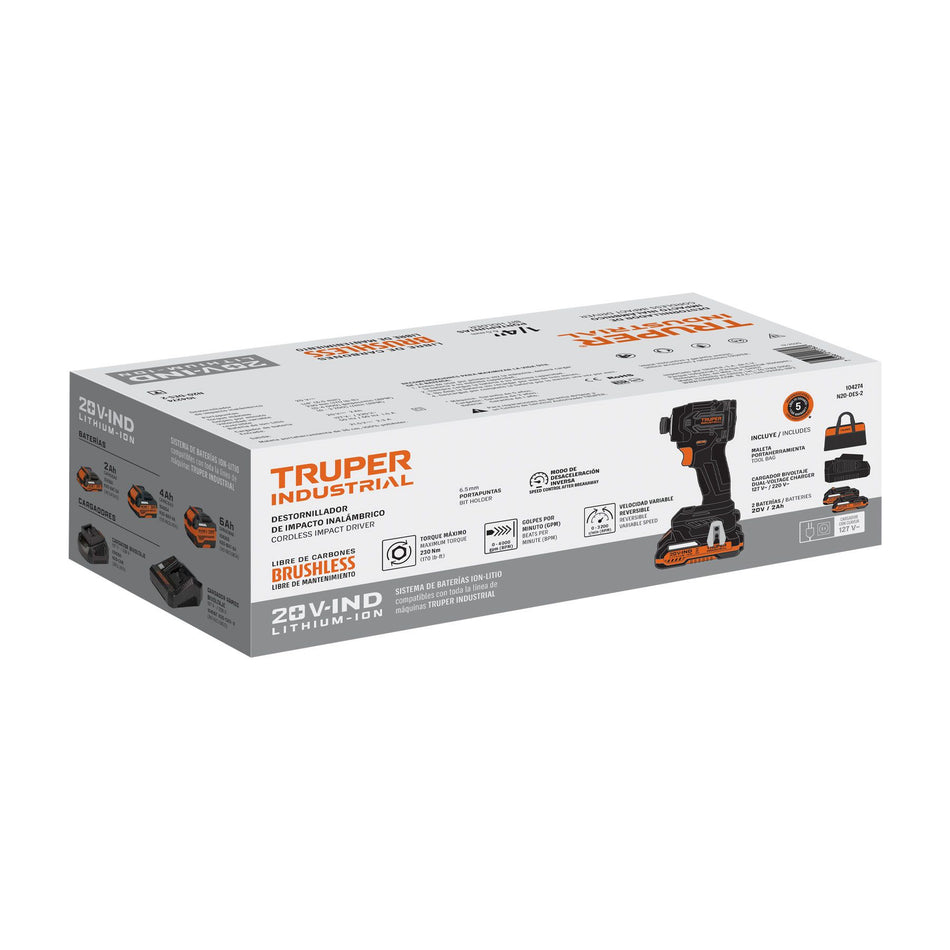 Destornillador de impacto 1/4" 20V 2baterías 2Ah, INDUSTRIAL