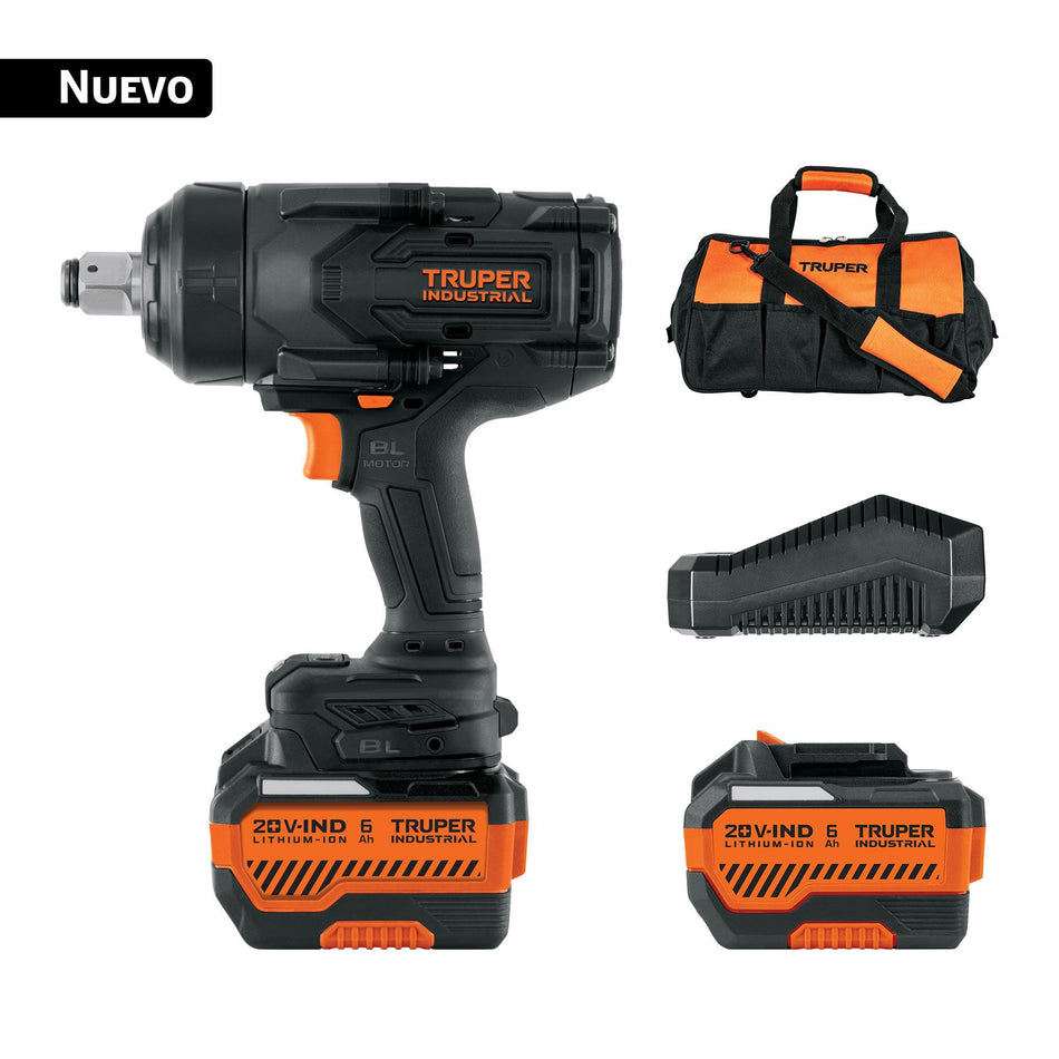 Llave de impacto 3/4" 20V 1300Nm, 2 baterías 6Ah, INDUSTRIAL