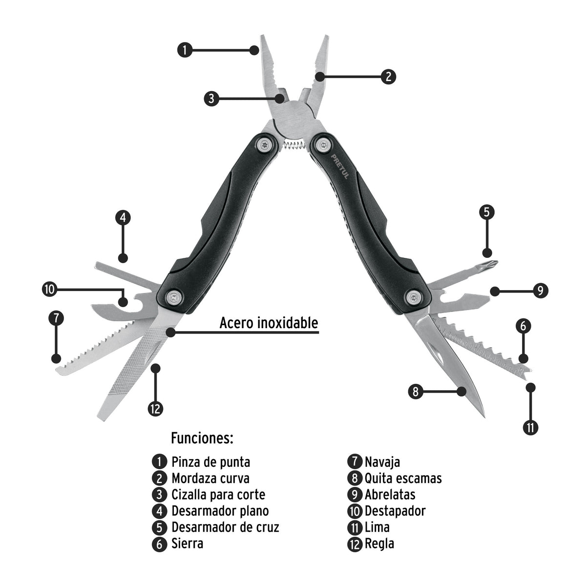Multiherramienta con 12 funciones, PRETUL