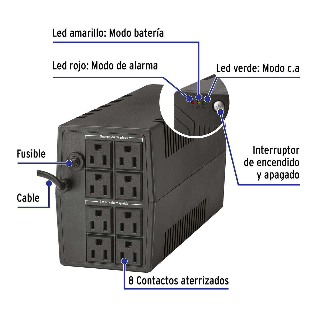 No Break 900 VA / 480 W con 8 contactos, Volteck