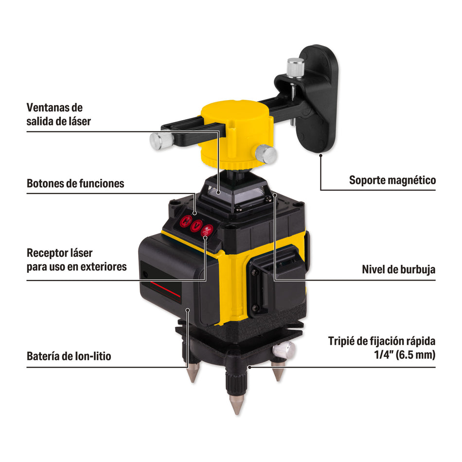 Nivel láser verde, alcance 25m, 16 líneas, recargable,PRETUL