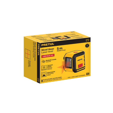 Nivel láser rojo, alcance 5 m, de pilas, PRETUL
