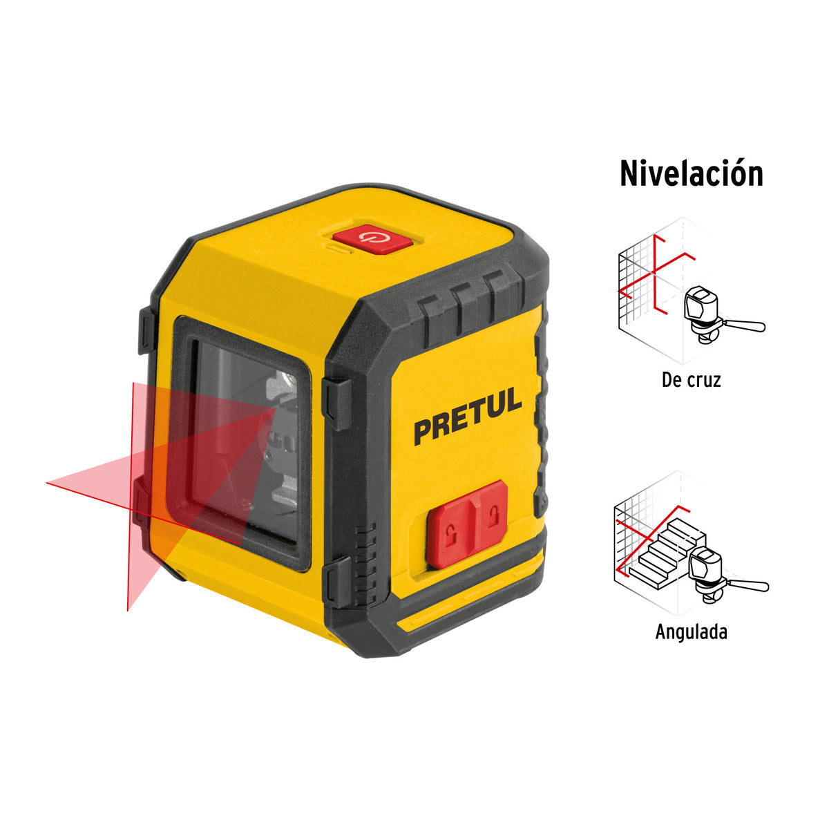 Nivel láser rojo, alcance 5 m, de pilas, PRETUL