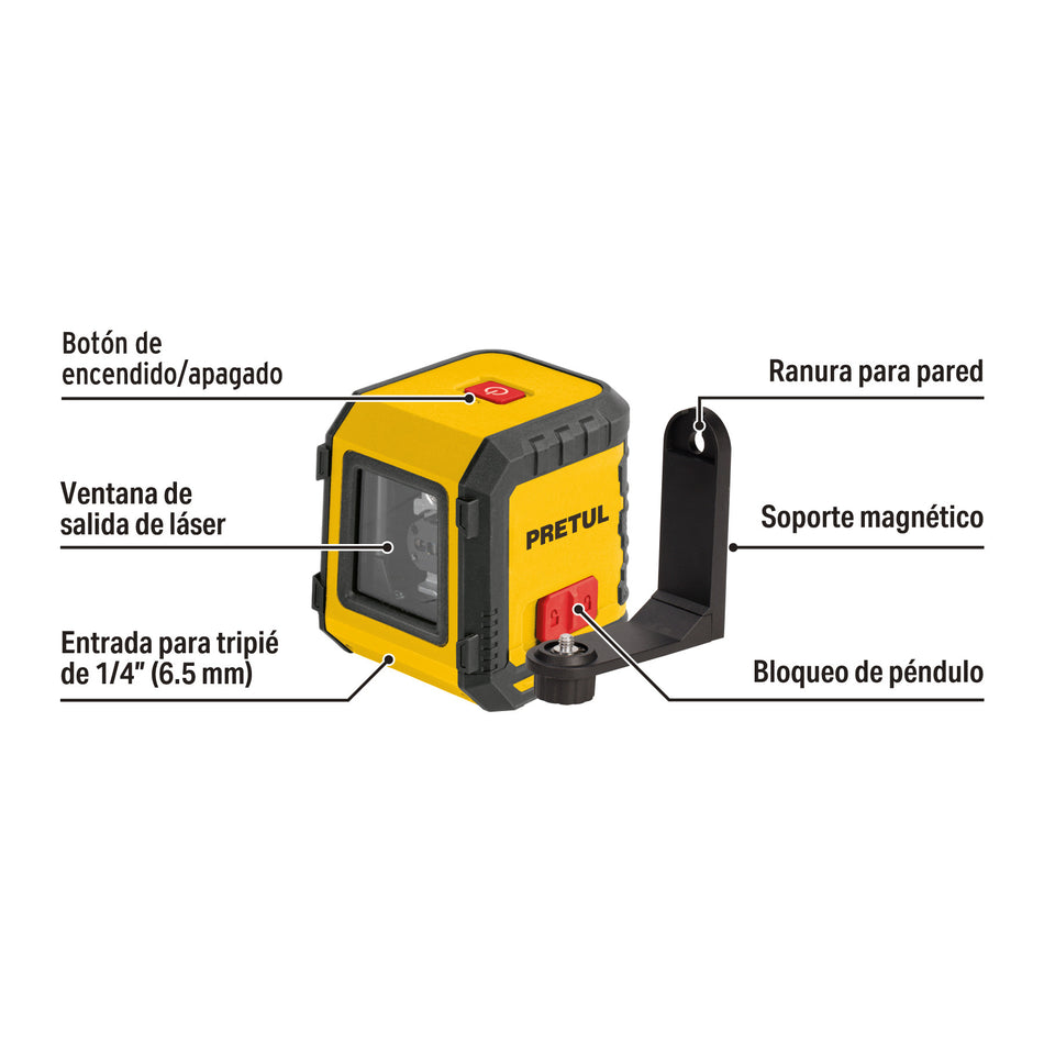 Nivel láser rojo, alcance 5 m, de pilas, PRETUL