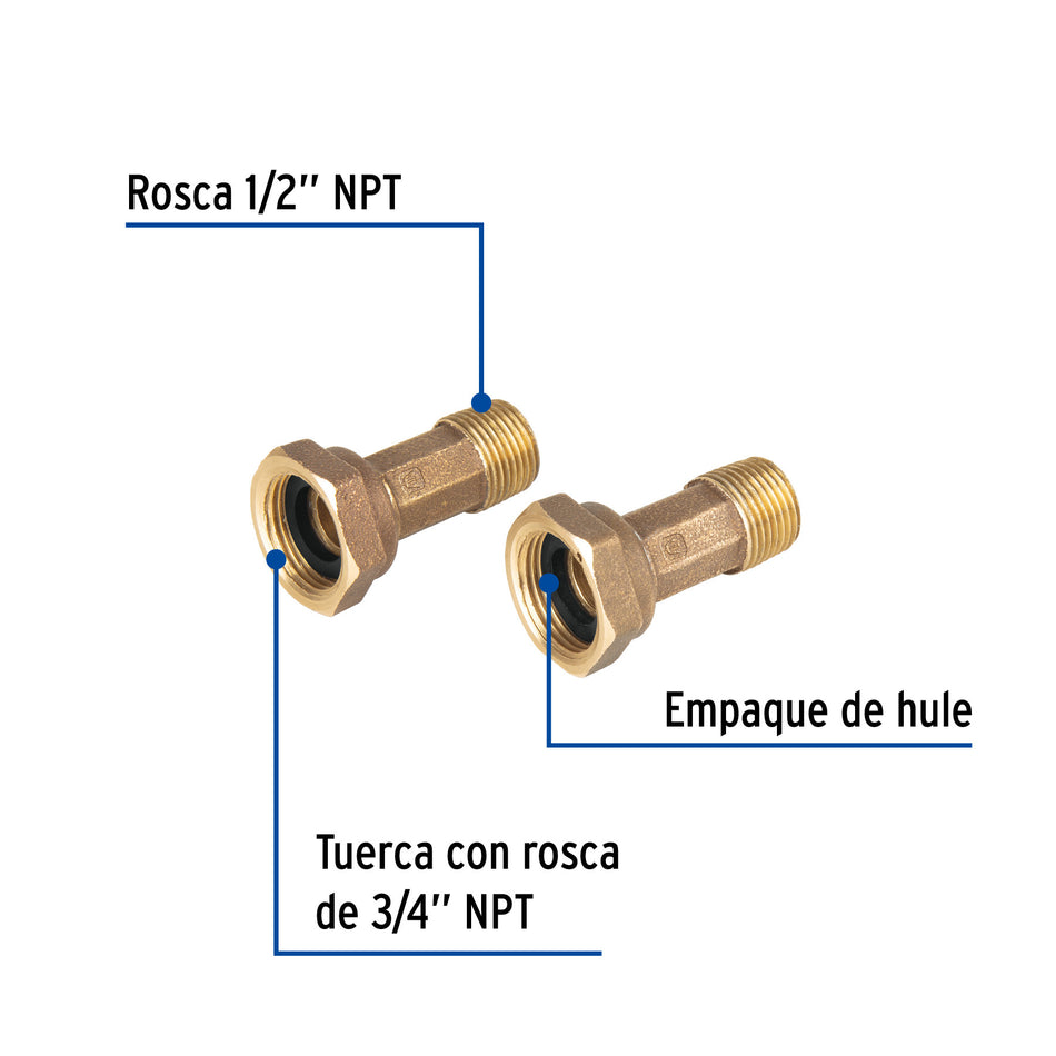 Juego de 2 niples para medidor de agua, 1/2 x 3/4', FOSET