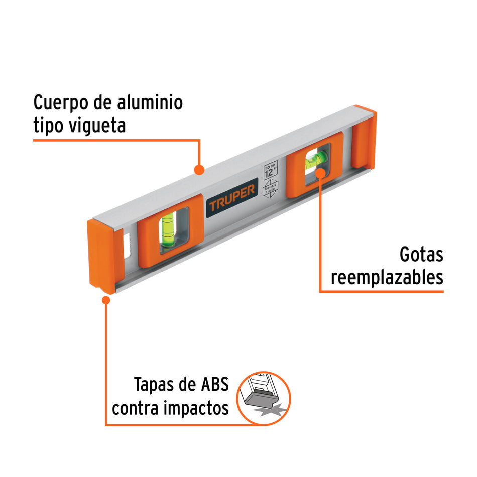 Nivel profesional de 12' con protección de ABS, Truper 12'
