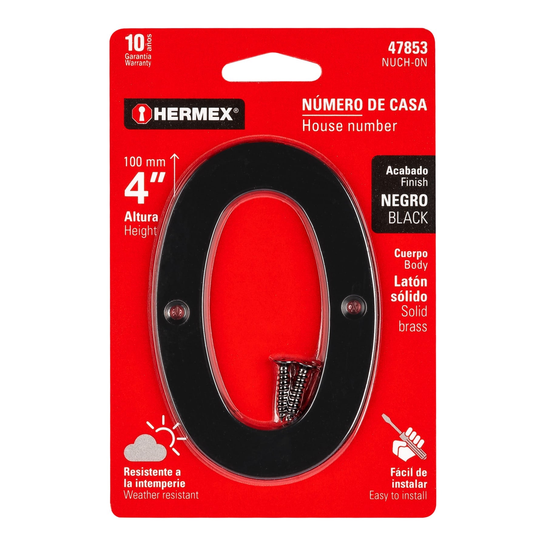 Número 0 de latón sólido 4', negro,  HERMEX