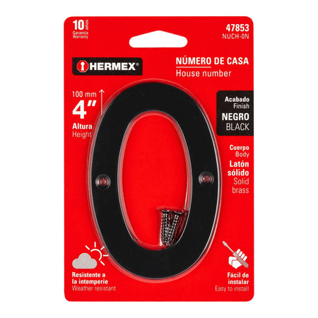 Número 0 de latón sólido 4', negro,  HERMEX