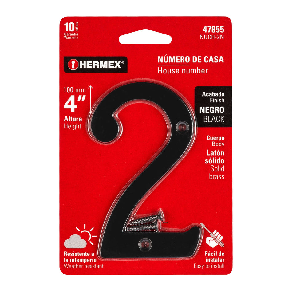 Número 2 de latón sólido 4', negro,  HERMEX