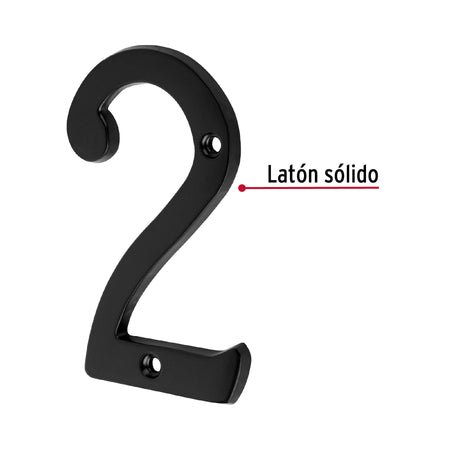 Número 2 de latón sólido 4', negro,  HERMEX