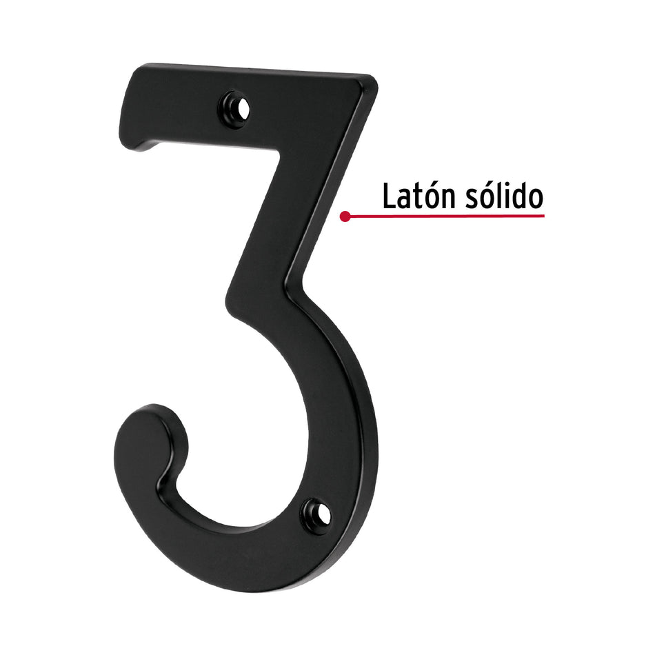 Número 3 de latón sólido 4', negro,  HERMEX
