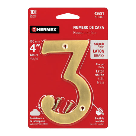 Número 3 de latón sólido 4', HERMEX