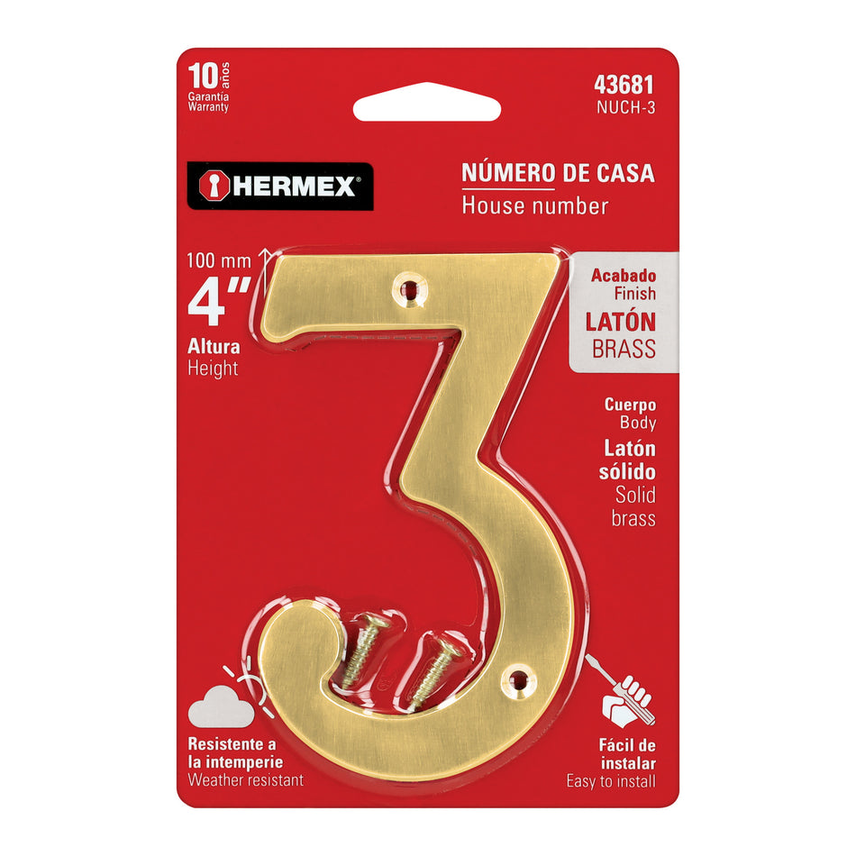 Número 3 de latón sólido 4', HERMEX