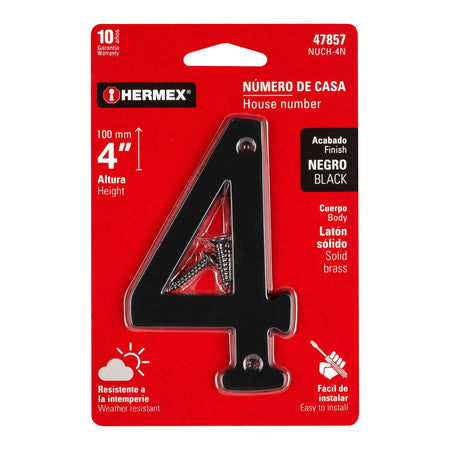 Número 4 de latón sólido 4', negro,  HERMEX