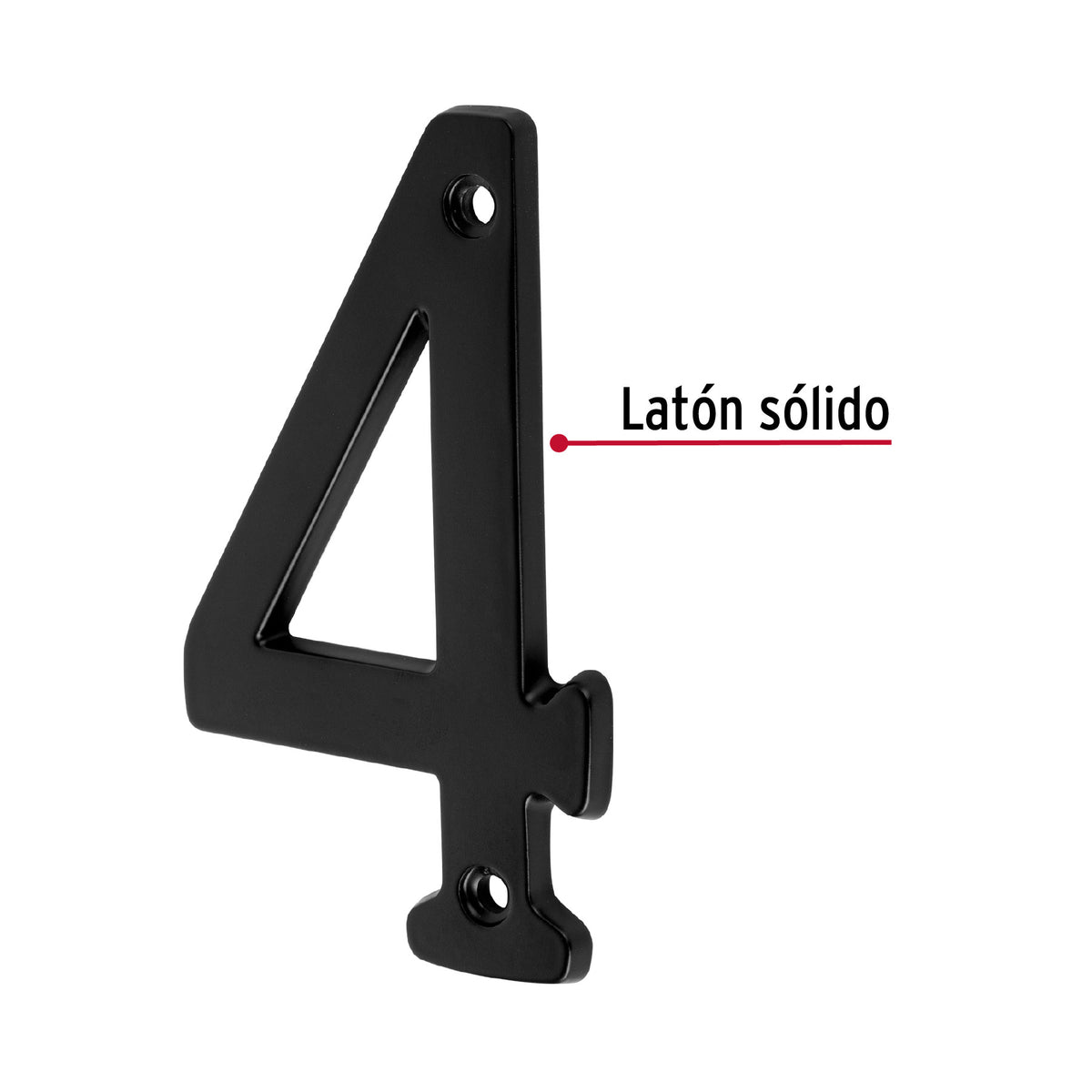 Número 4 de latón sólido 4', negro,  HERMEX