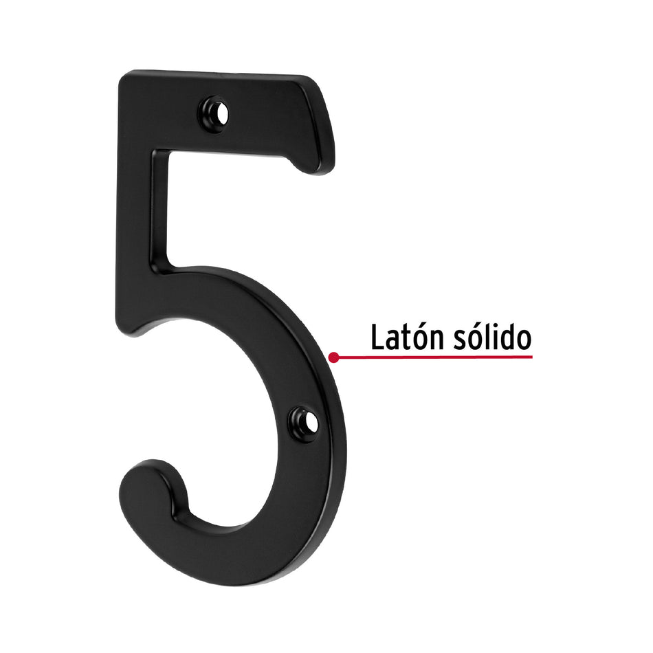 Número 5 de latón sólido 4', negro,  HERMEX
