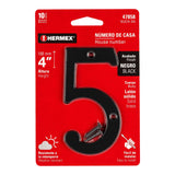 Número 5 de latón sólido 4', negro,  HERMEX