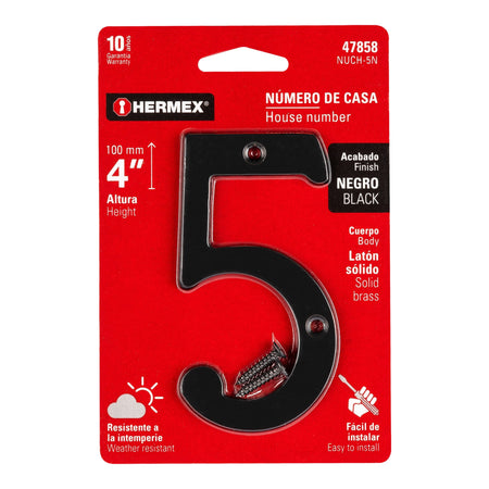 Número 5 de latón sólido 4', negro,  HERMEX