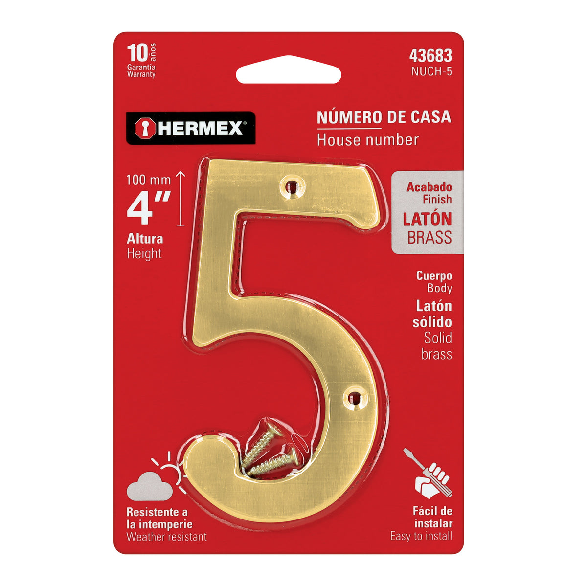 Número 5 de latón sólido 4', HERMEX